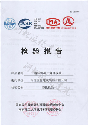 泡沫混凝土复合板墙检验报告